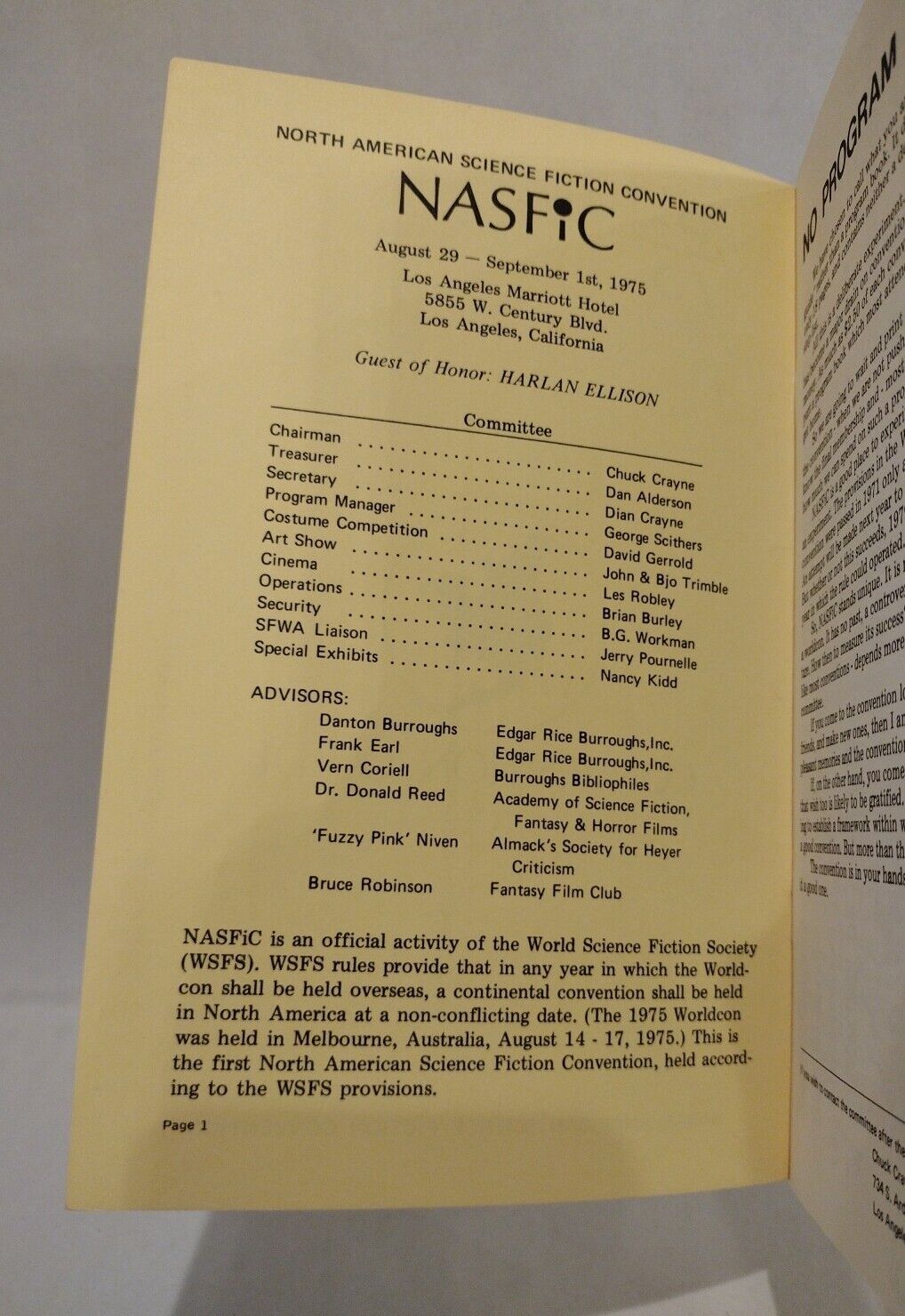 NASFIC 1st (1975) Convention Guide North American Sci-Fi