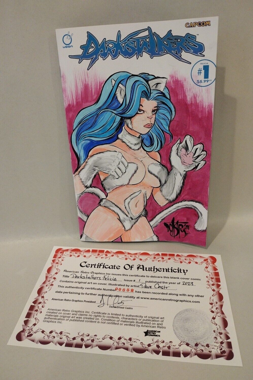 Darkstalkers Felicia #1 (2023) UDON Blank Variant Comic W Original DCastr Art