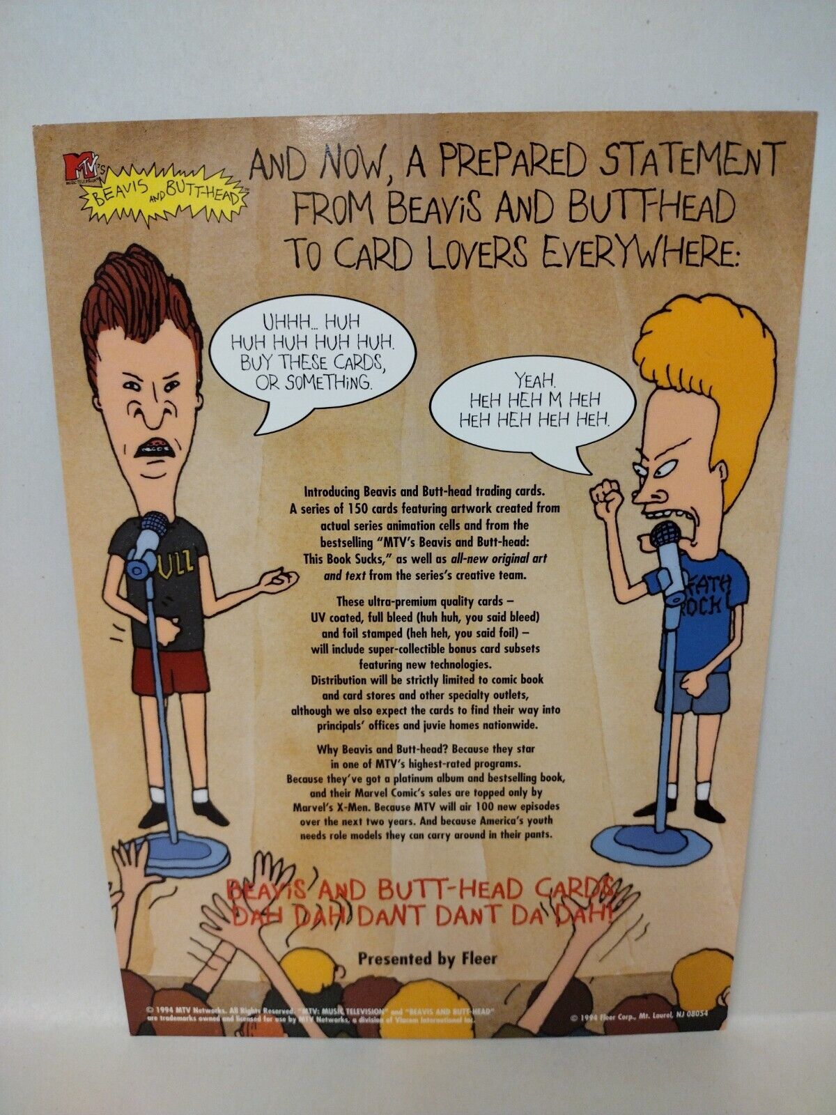 Bevis & Butthead Marvel Masterpieces (1994) Fleer Uncut 9 Promo Card Sheets