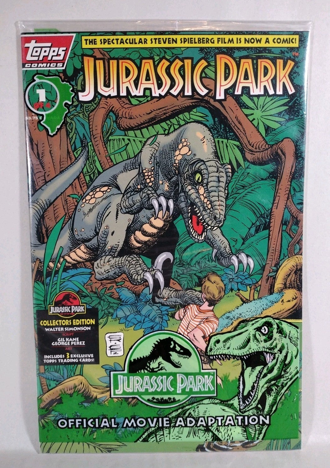 Jurassic Park (1993) Topps Comics Complete Movie Adaptation Set #1 2 3 4 W Cards