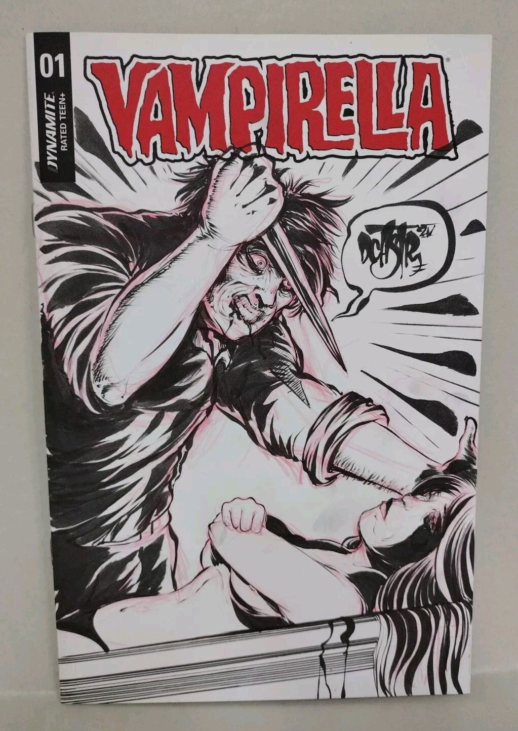 Vampirella #1 (2019) Dynamite Sketch Variant Comic W Original Dave Castr Art COA