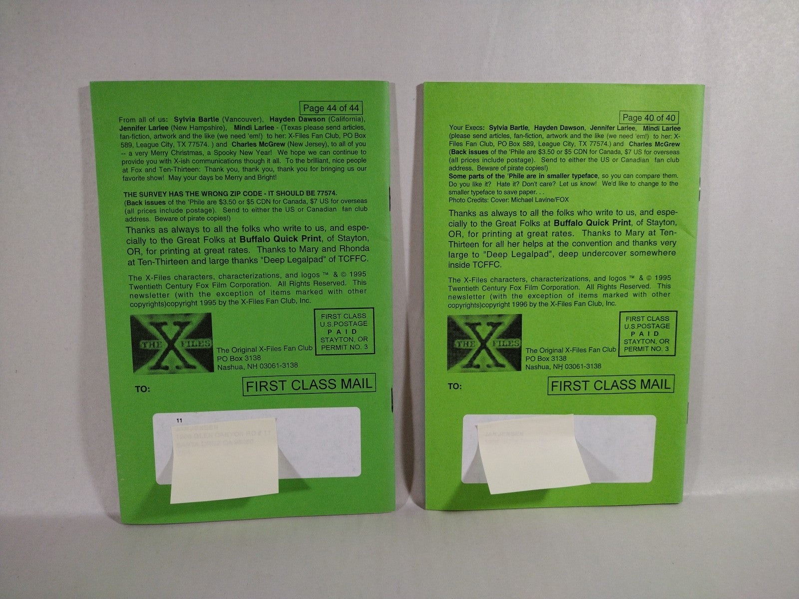 X-Files (1995) X-Phile Fan Club Exclusive Newsletters #6 7 8 9 11 + X-Notes #3 4
