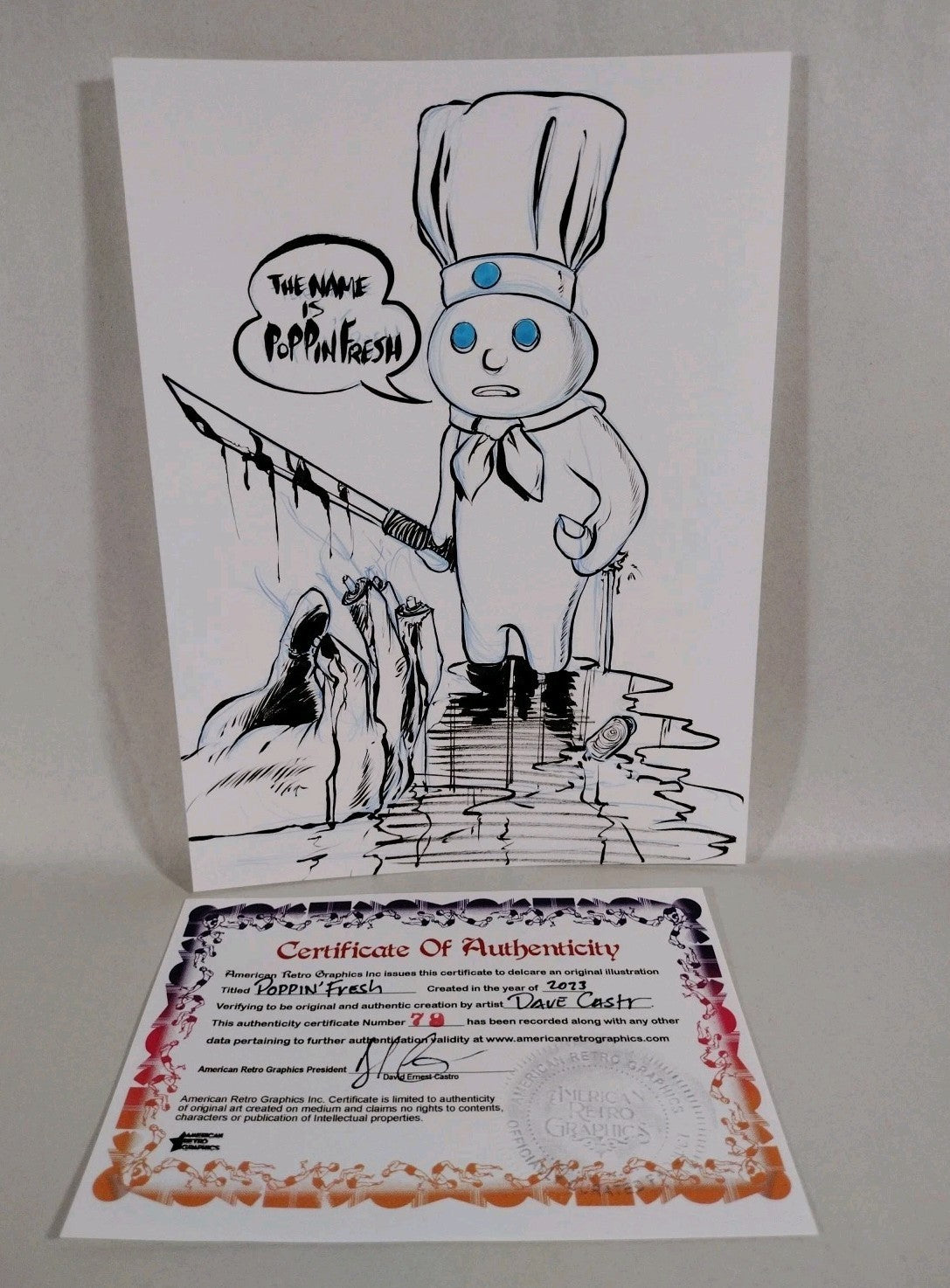 Poppin Fresh (2023) Dave Castr Original 6 X 8" Dough Boy Inked Art With ARG COA