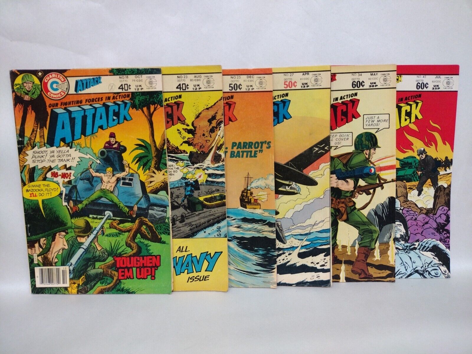 Attack (1979) Charlton Military War Comic Lot #18 23 25 27 34 41 Reader Copies