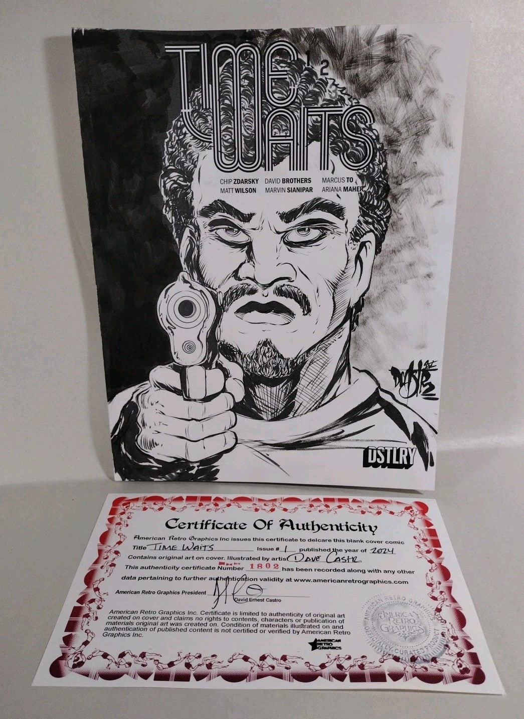 Time Waits #1 (2024) DSTLRY Sketch Cover Comic W Orignal Dave Castr Art ARG COA