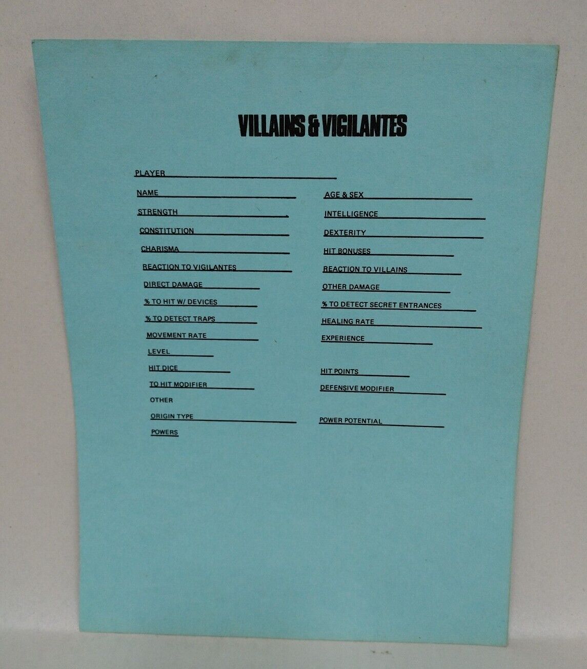 Villains and Vigilantes #1 (1979) Complete RPG Fantasy Games Unlimited Herman