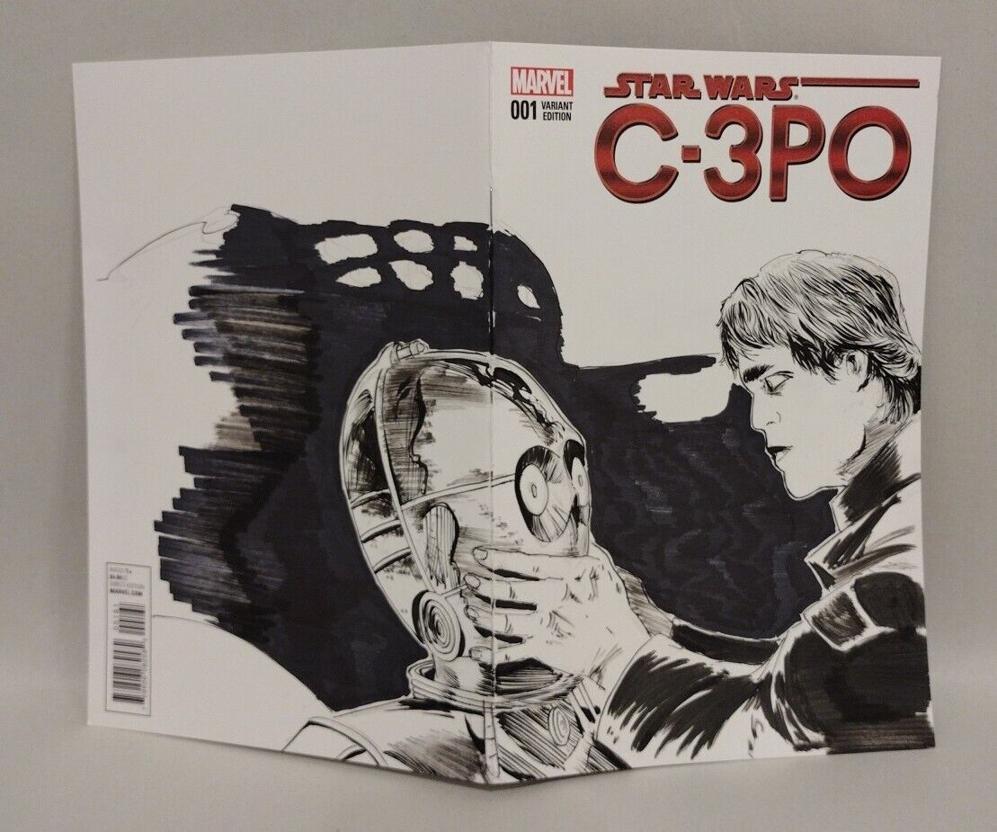 STAR WARS C-3PO 1 (2016) Marvel Sketch Cover Variant W Original Dave Castr Art