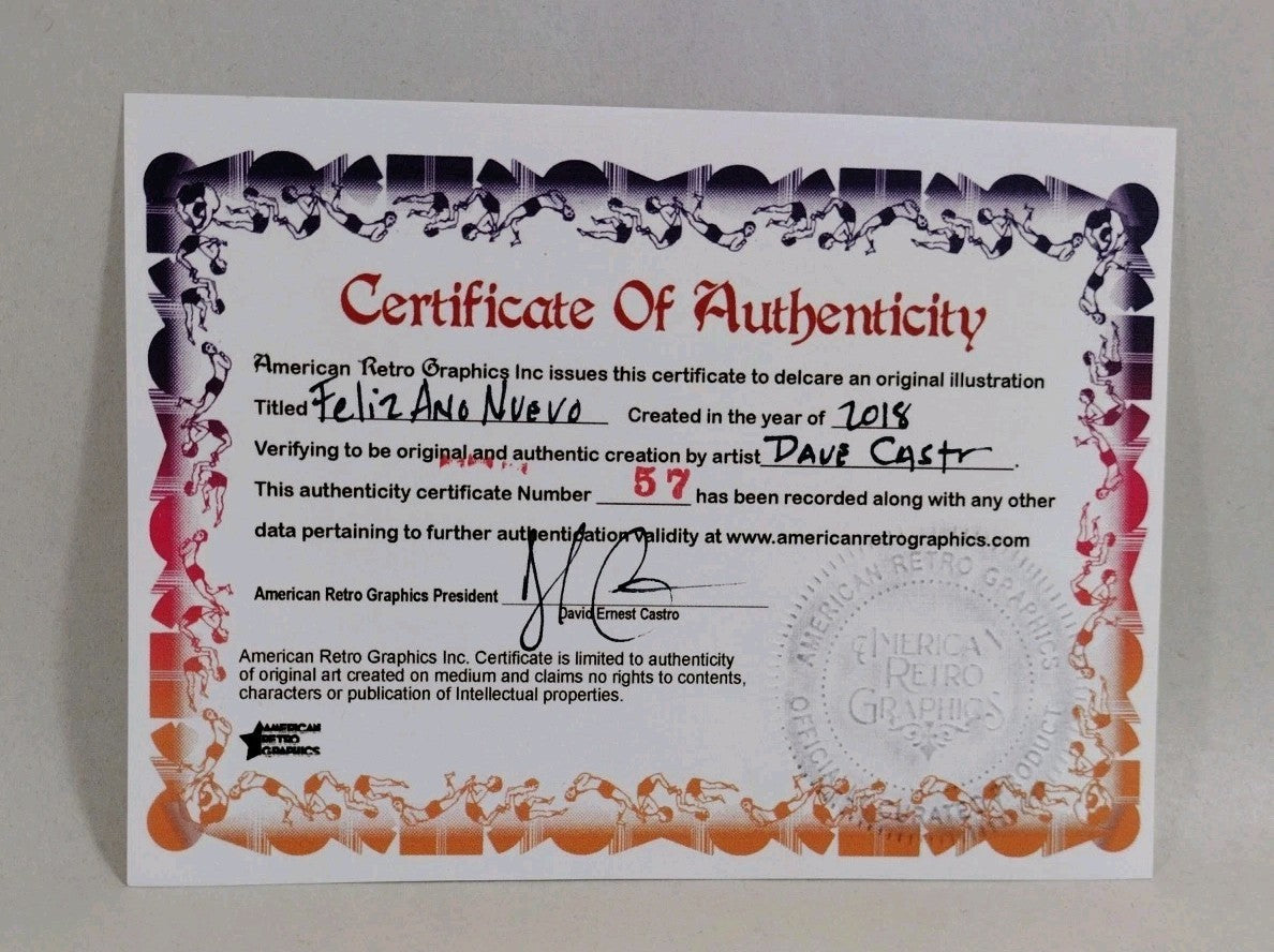 Feliz Ano Nuevo 9 x 12" Original Dave Castr Color Comic Art  W ARG COA 57