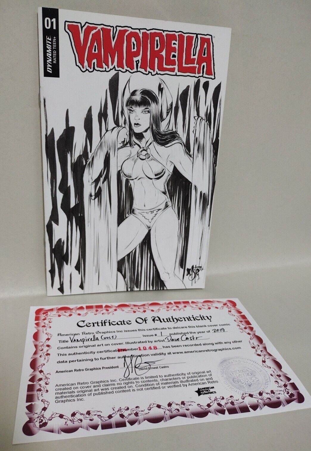 Vampirella #1 (2019) Dynamite Sketch Variant Comic W Original Dave Castr Art COA