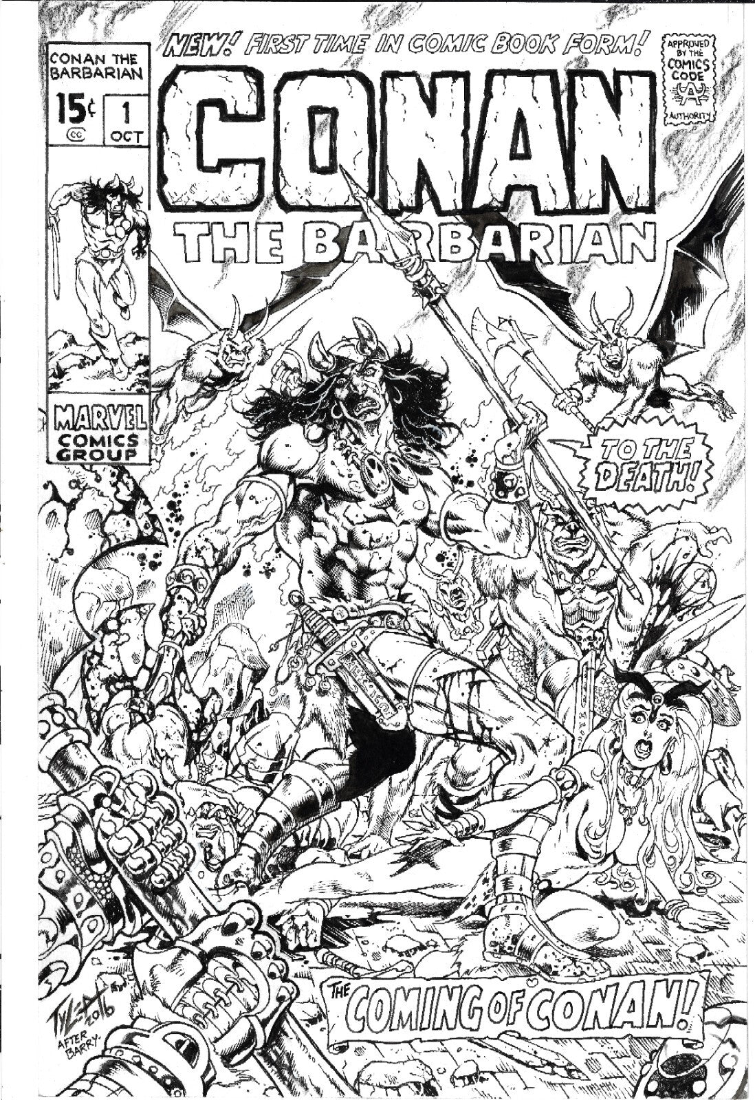 Conan The Barbarian 1 Tim Tyler (2016) Original Cover Recreation Art 11 X 17"