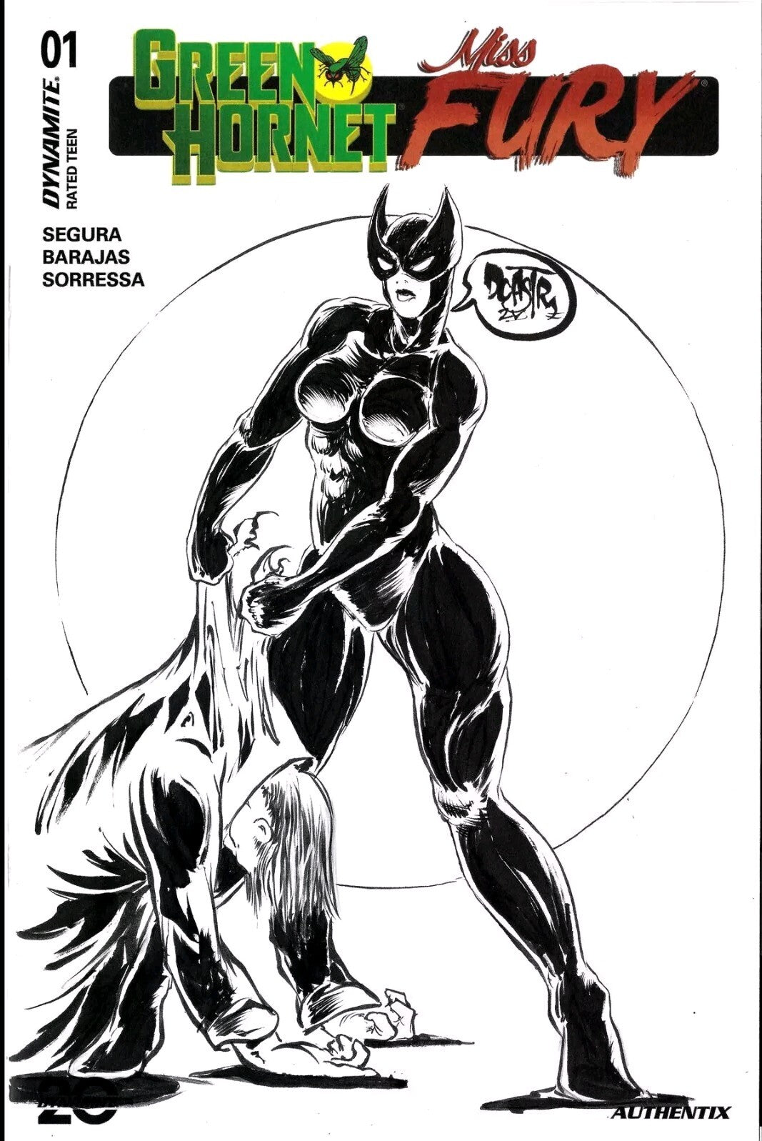 Green Hornet Miss Fury #1 Dynamite 2025 Sketch Cover W Original DCastr Art