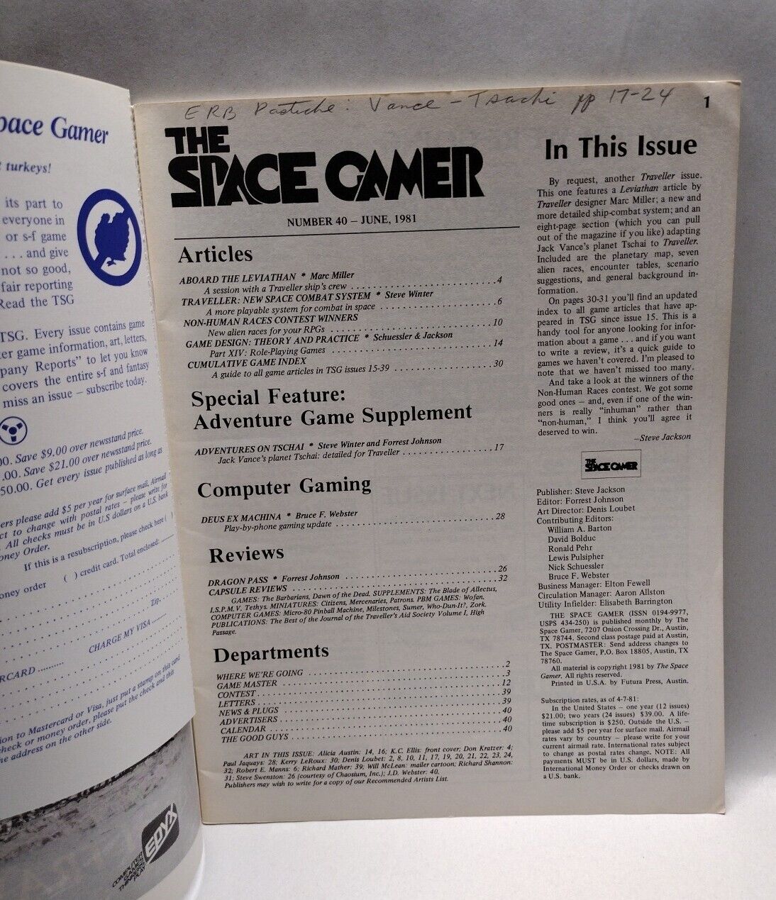 The Space Gamer Magazine #40 (1981) Traveller RPG Issue Leviathan Marc Miller 