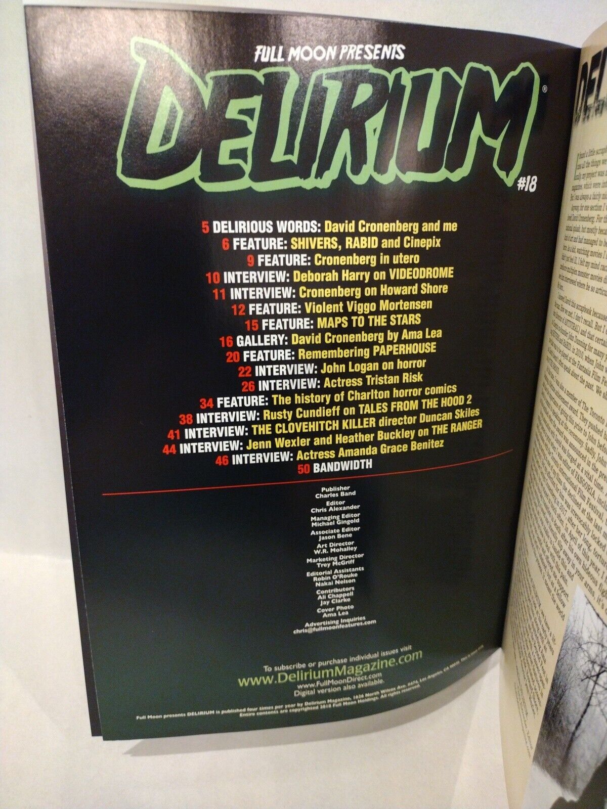 Delirium #18 (2018) Full Moon Horror Movie Magazine David Cronenberg Exclusive 