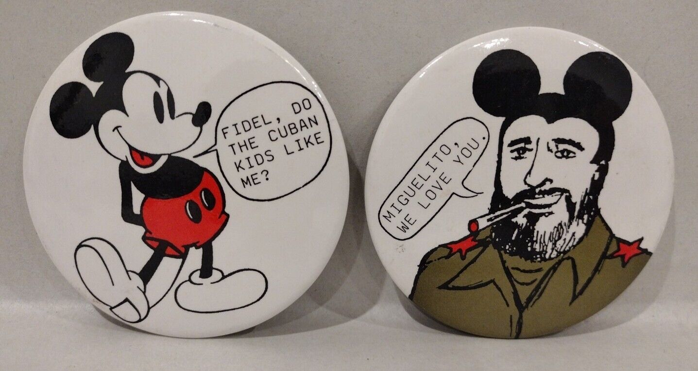 Lot Set Of 2 Vintage 3" Inch Political Mouse Buttons