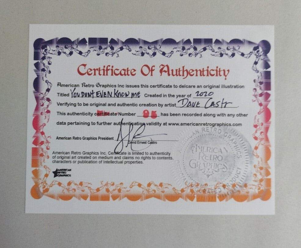 You Don't Even Know Me 9 x 12" Original Dave Castr Comic Illustration Art W COA