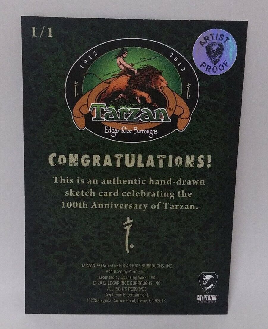 Tarzan 100th Anniversary 2012 Cryptozoic Sketch Card by Dave Castr Artist Proof