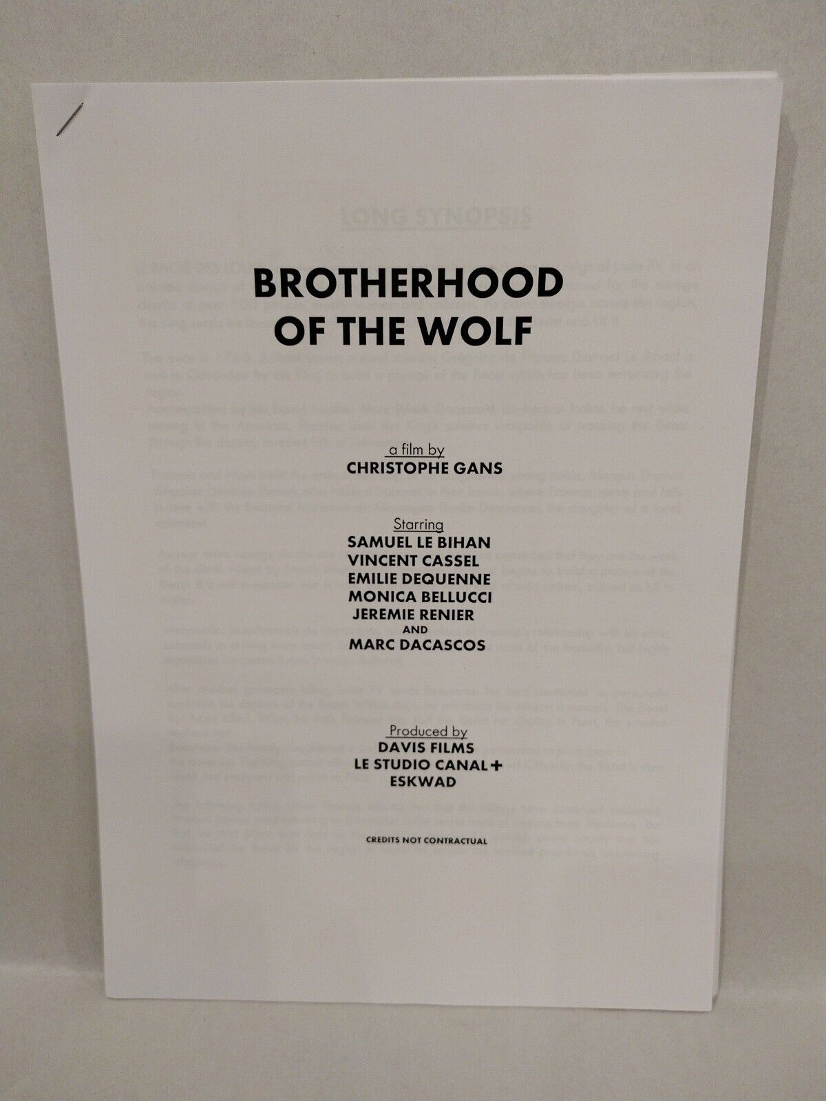 Brotherhood Of The Wolf (2001) Studio Canal Press Release Packet with Folder