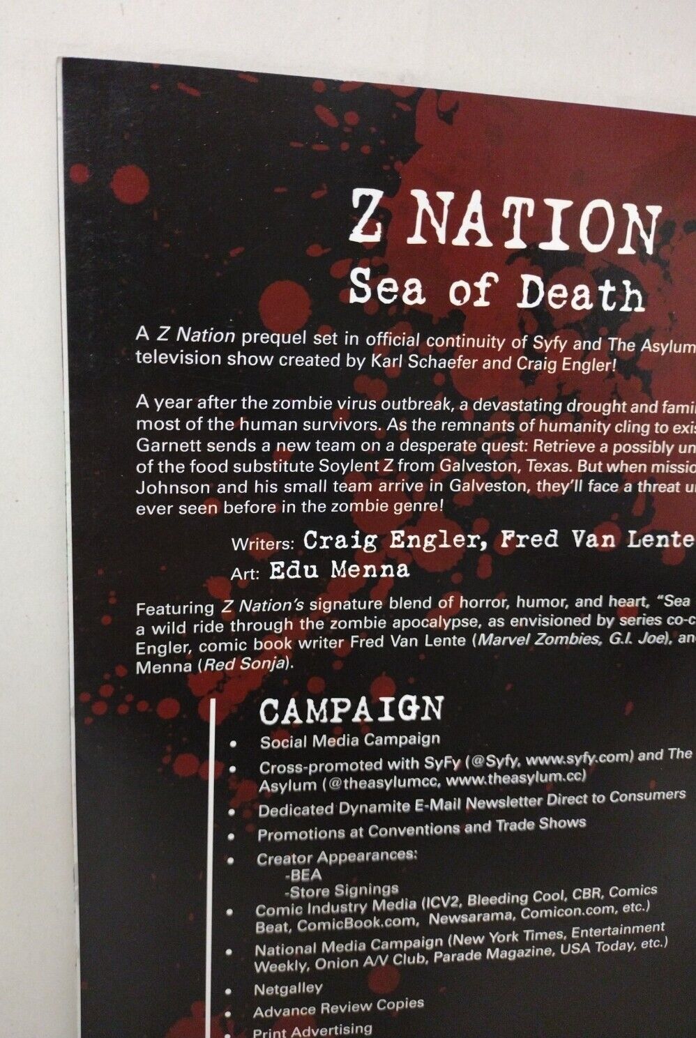 Z Nation Sea Of Death (2017) Dynamite Asylum Promotional Galley Zombie Comic 