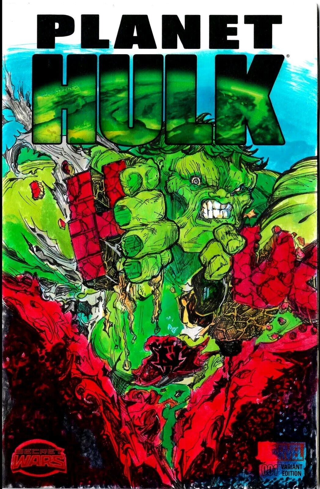 Planet Hulk 1 (2015) Marvel Sketch Cover Variant Comic W Original JAG Art W COA