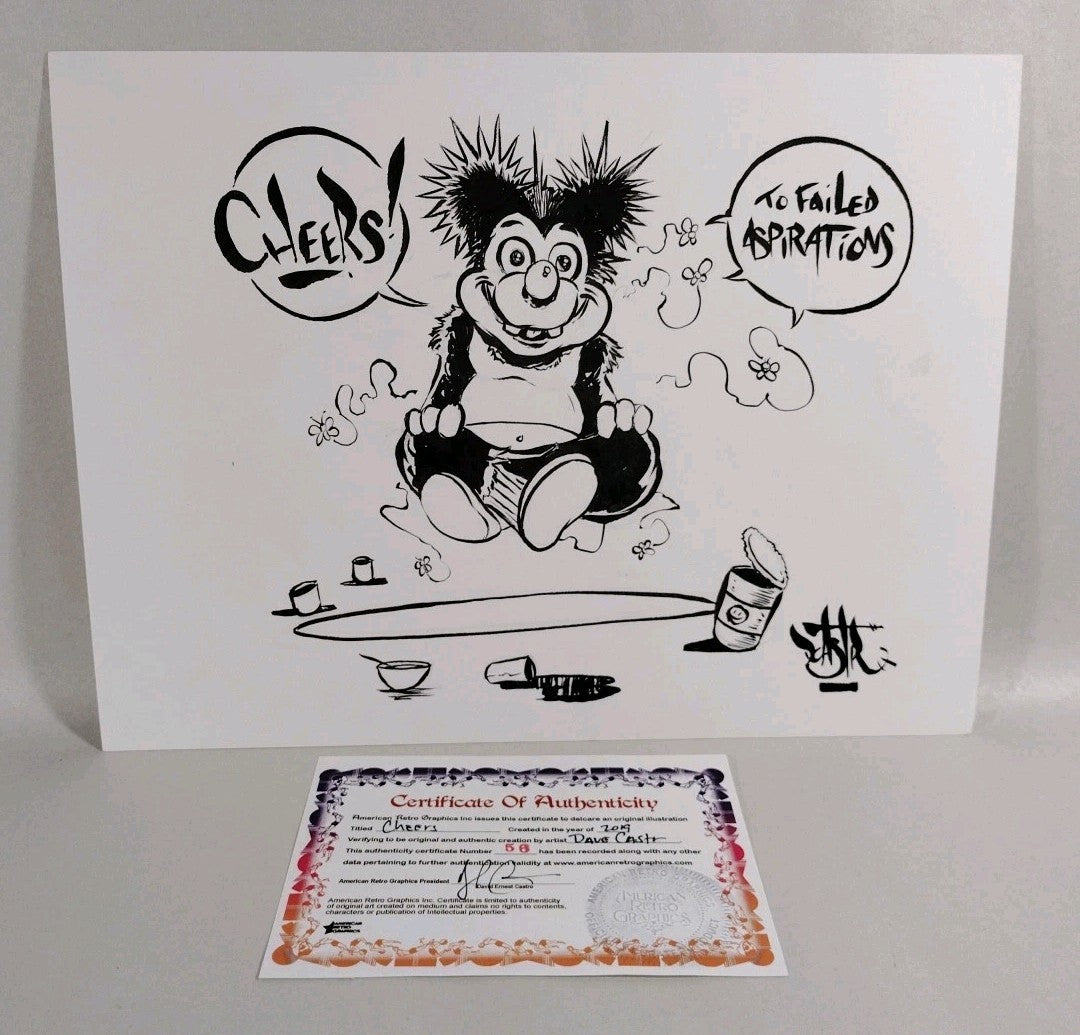 Cheers 9x 12" Original Dave Castr Cartoon Bear Inked Comic Art  W ARG COA #56