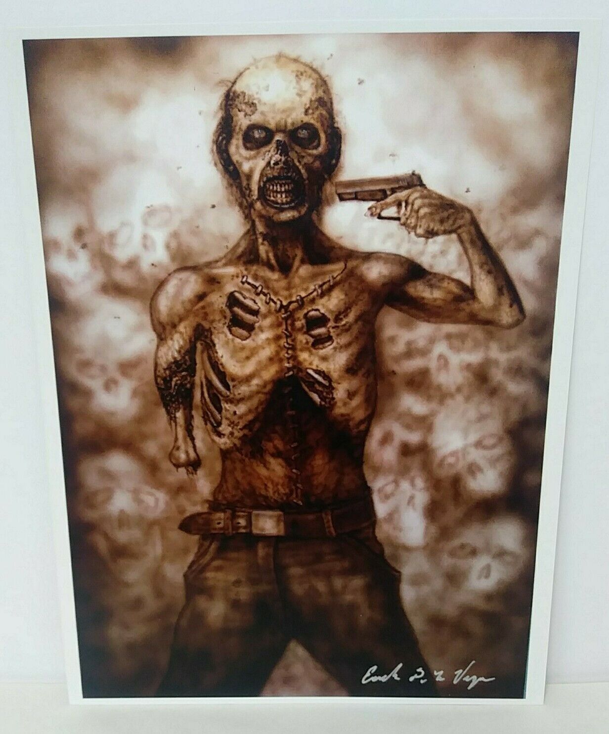 Erik De La Vega 8.5 X 11" Silver Signed Zombie Art Print