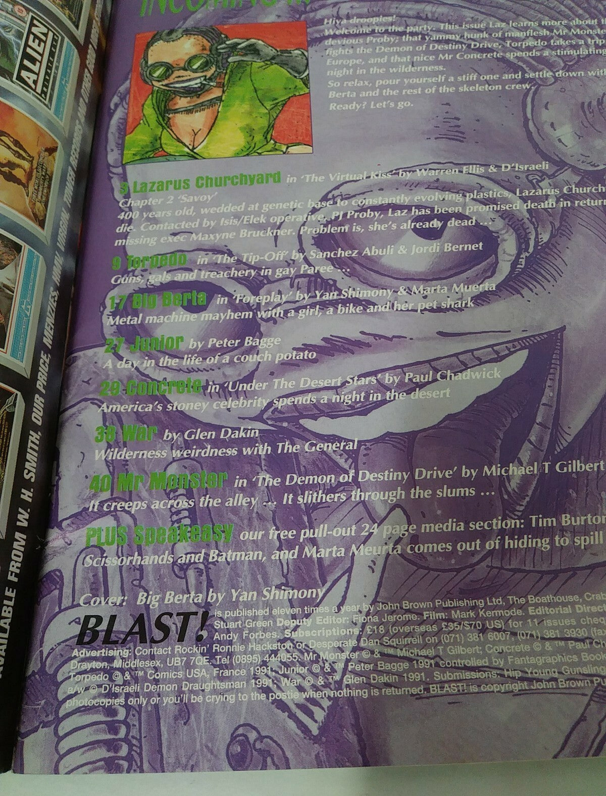 Blast! #2 (1991) UK Comic Magazine Warren Ellis Peter Bagge Concrete Mr Monster