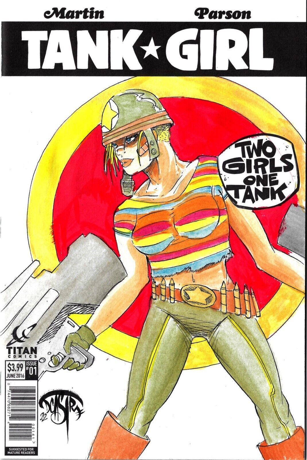 Tank Girl Two Girls One Tank #1 (2016) Blank Cover Comic W Original Art ARG COA