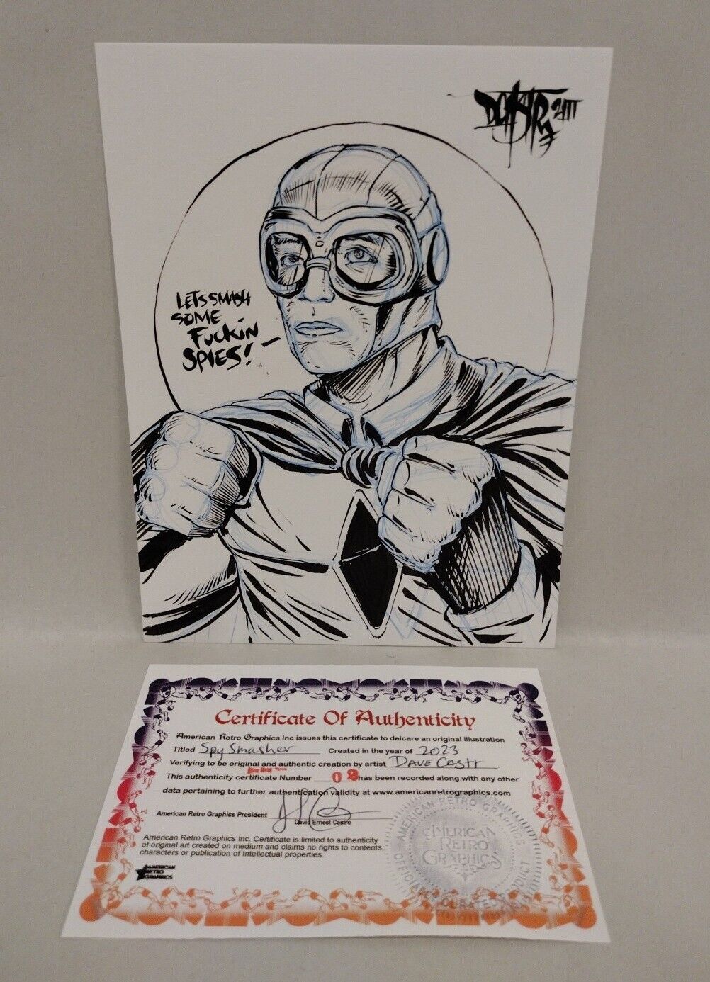 Original Comic Art "Spy Smasher" By Dave Castr W American Retro Graphics COA