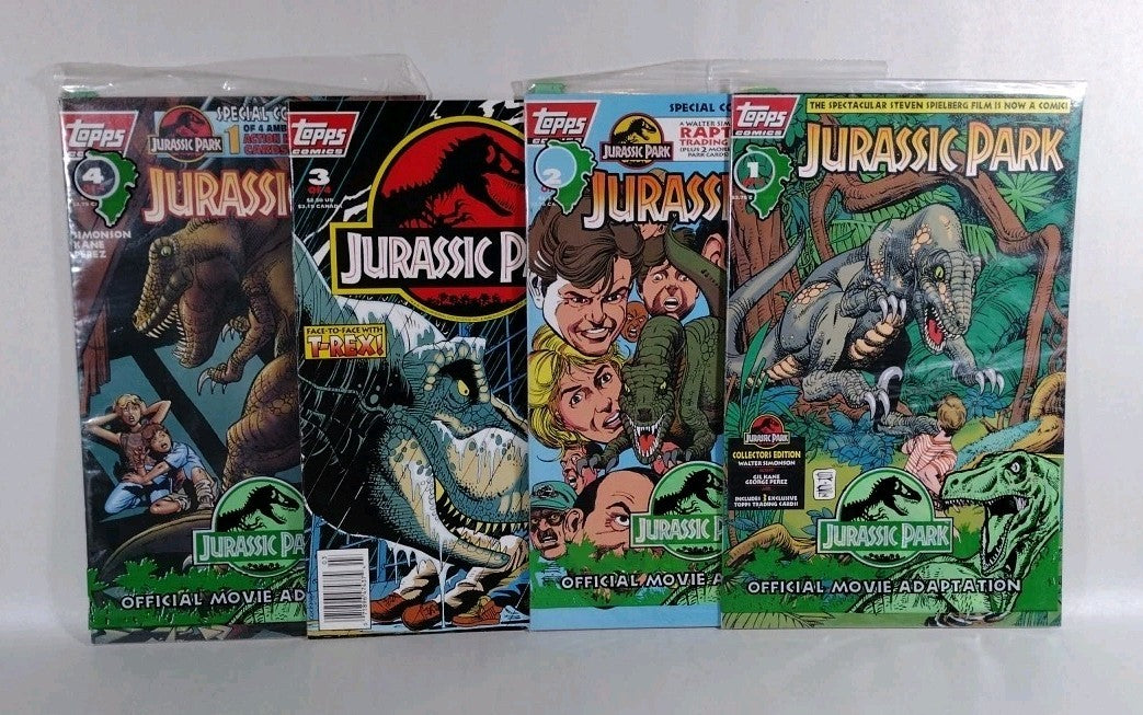 Jurassic Park (1993) Topps Comics Complete Movie Adaptation Set #1 2 3 4 W Cards