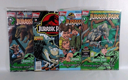 Jurassic Park (1993) Topps Comics Complete Movie Adaptation Set #1 2 3 4 W Cards