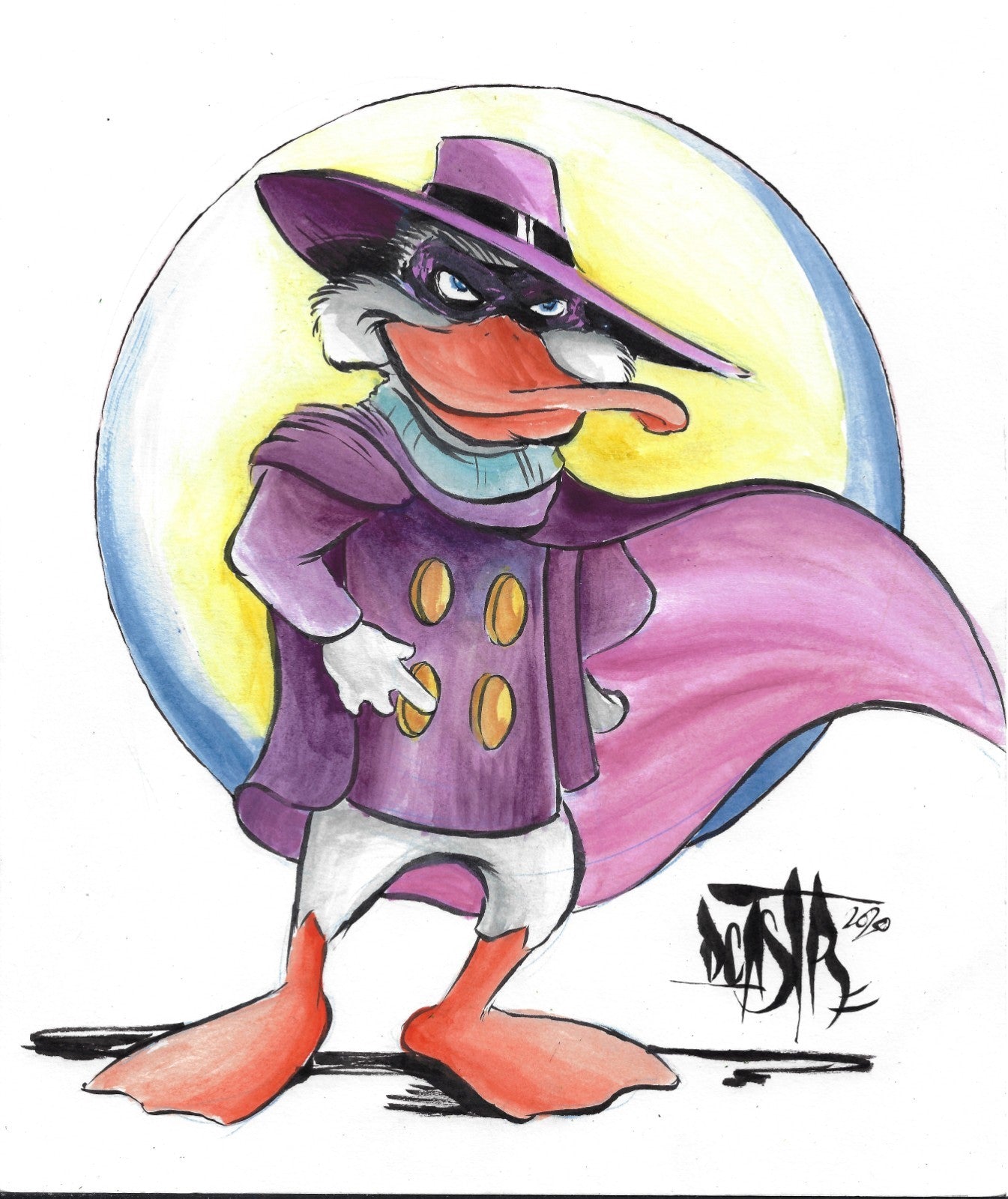Darkwing Duck (2020) Original 9 X 12" DCastr Watercolor Fan Art W COA 96