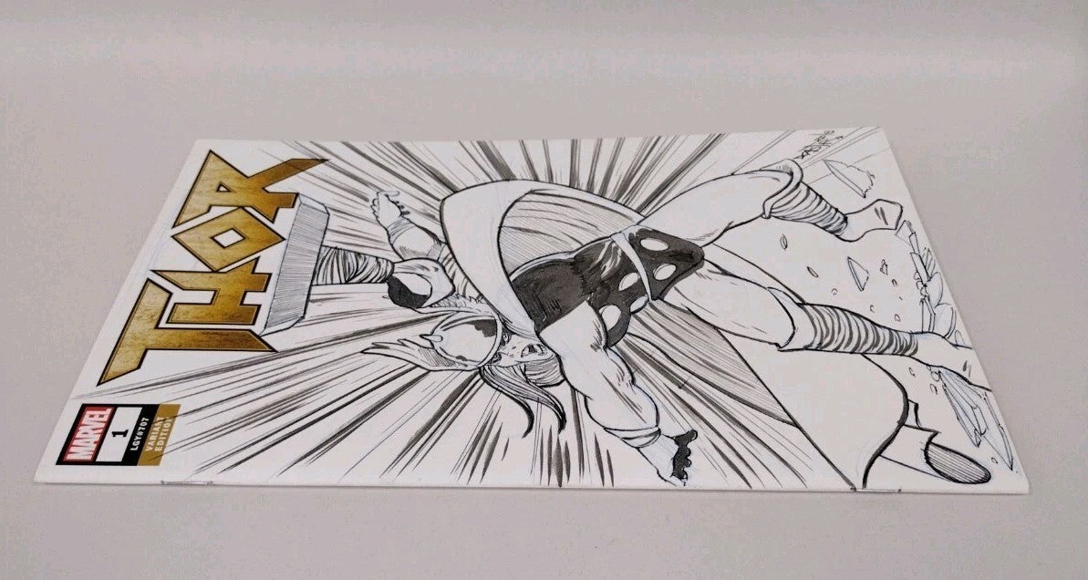 THOR #1 LGY #70 (2018) Marvel Sketch Cover Comic w Original Art Dave Castr 