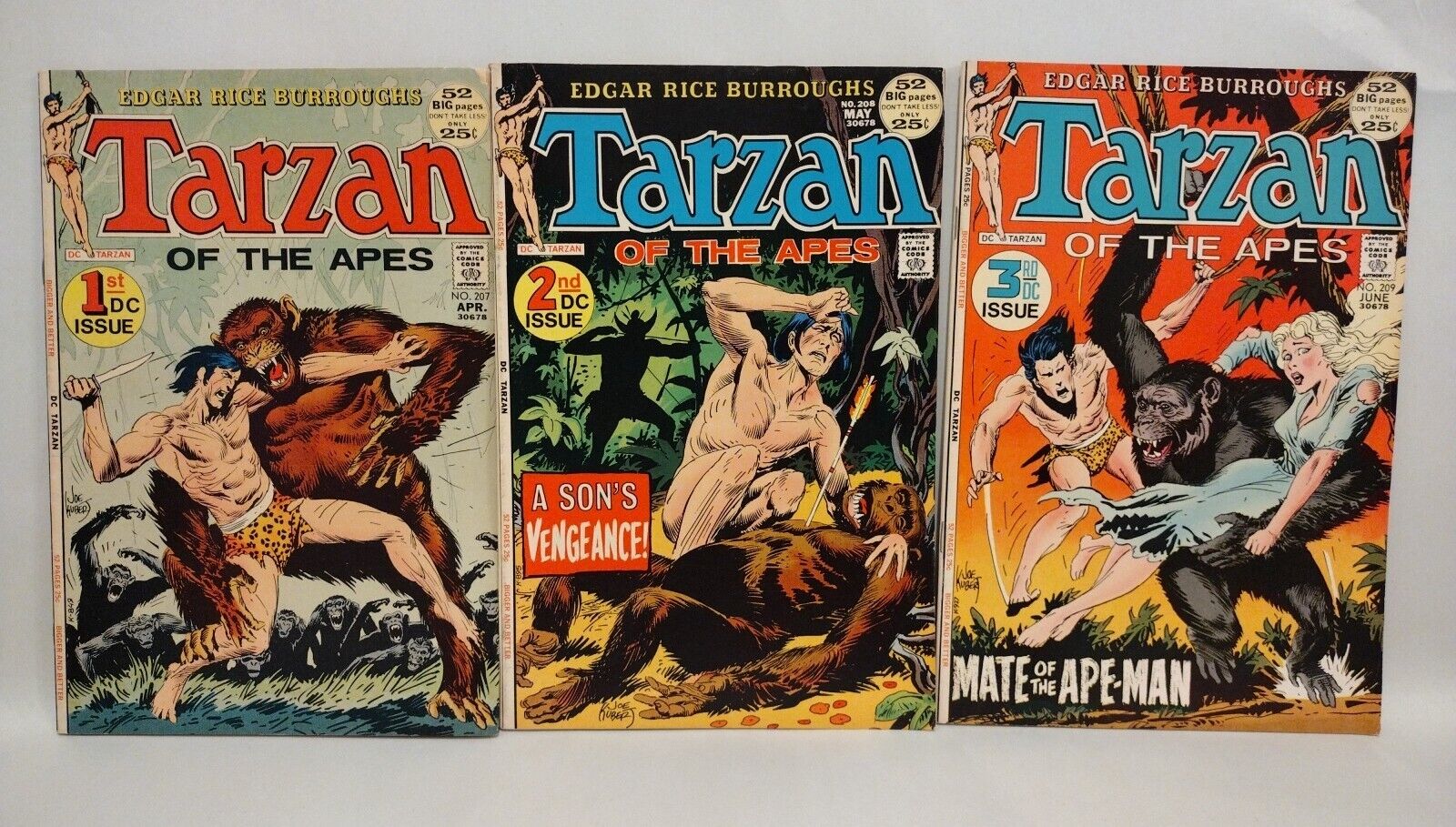 Tarzan Of The Apes (1972) DC Comic Lot Set #207 208 209