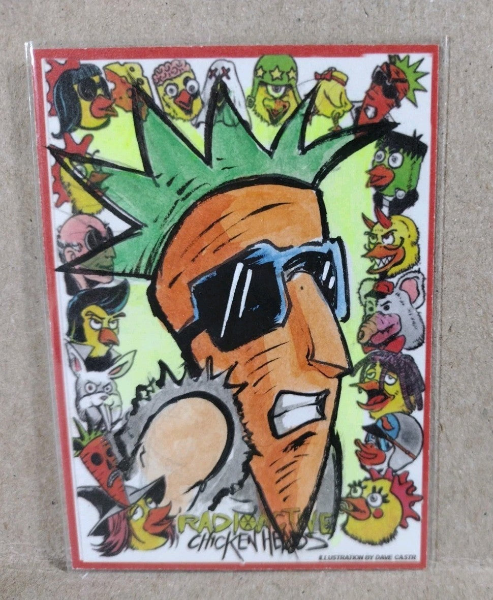 Radioactive Chicken Heads Exclusive Sketch Card W Original Carrot Top DCastr Art