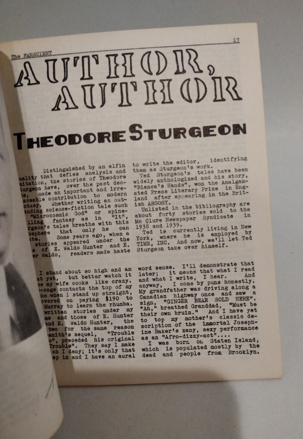 Fanscient #11 (1950) Mini Fanzine Forest C Davis Theodore Sturgeon Pulp Novel