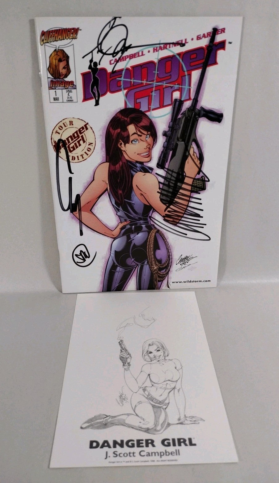 Danger Girl #1 (1998) Image Cliffhanger J Scott Campbell Tour Ed Comic 4x Signed