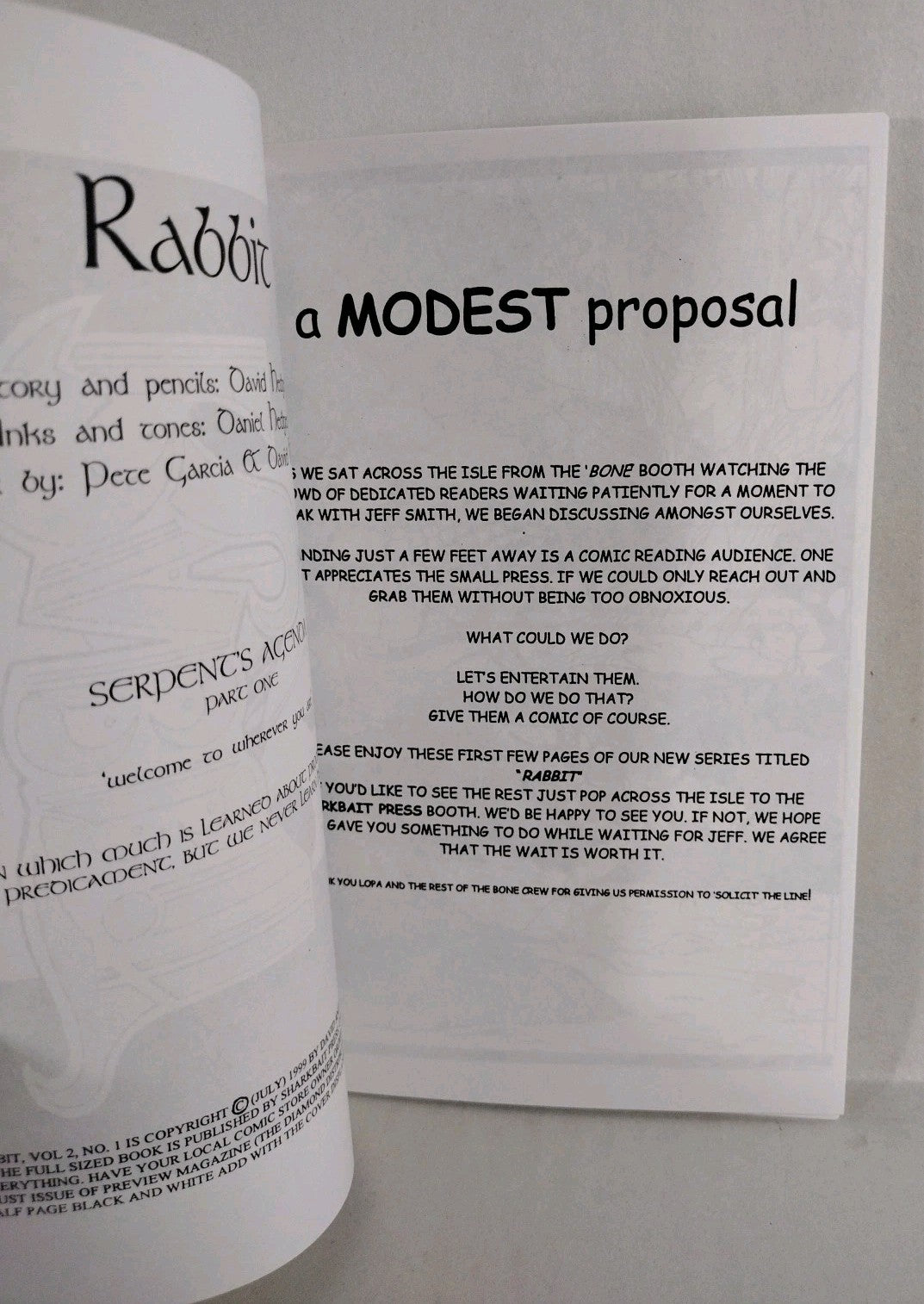 Rabbit #1 + Ashcan (1999) Sharkbait Press Comic Signed David Daniel Hedgecock