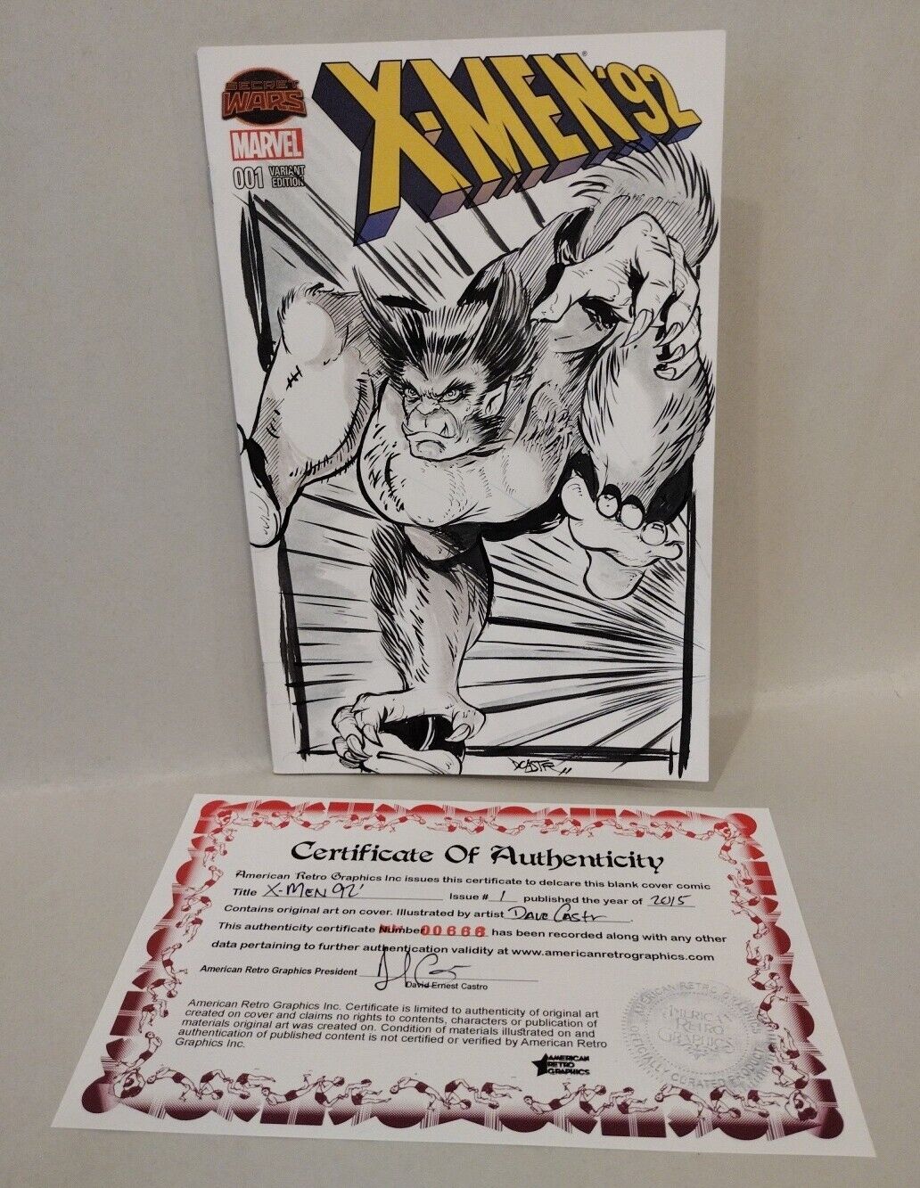 X-Men '92 #1 Marvel Blank Sketch Cover Comic w Original Dave Castr Beast Art