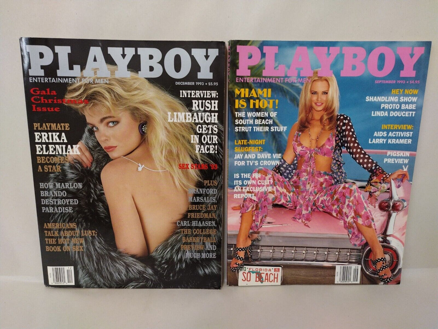 Playboy Magazine 1993 lot of 2 Dec Erika Eleniak Sept Linda Doucett