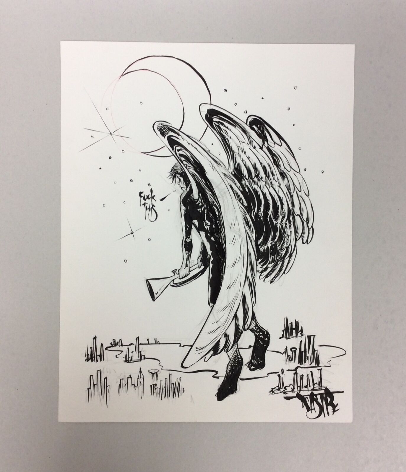 Original Dave Castr " Angel Gabriel " ink drawing DCastr