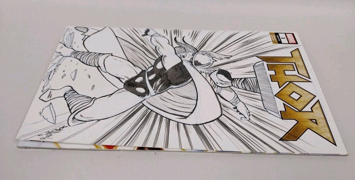 THOR #1 LGY #70 (2018) Marvel Sketch Cover Comic w Original Art Dave Castr 