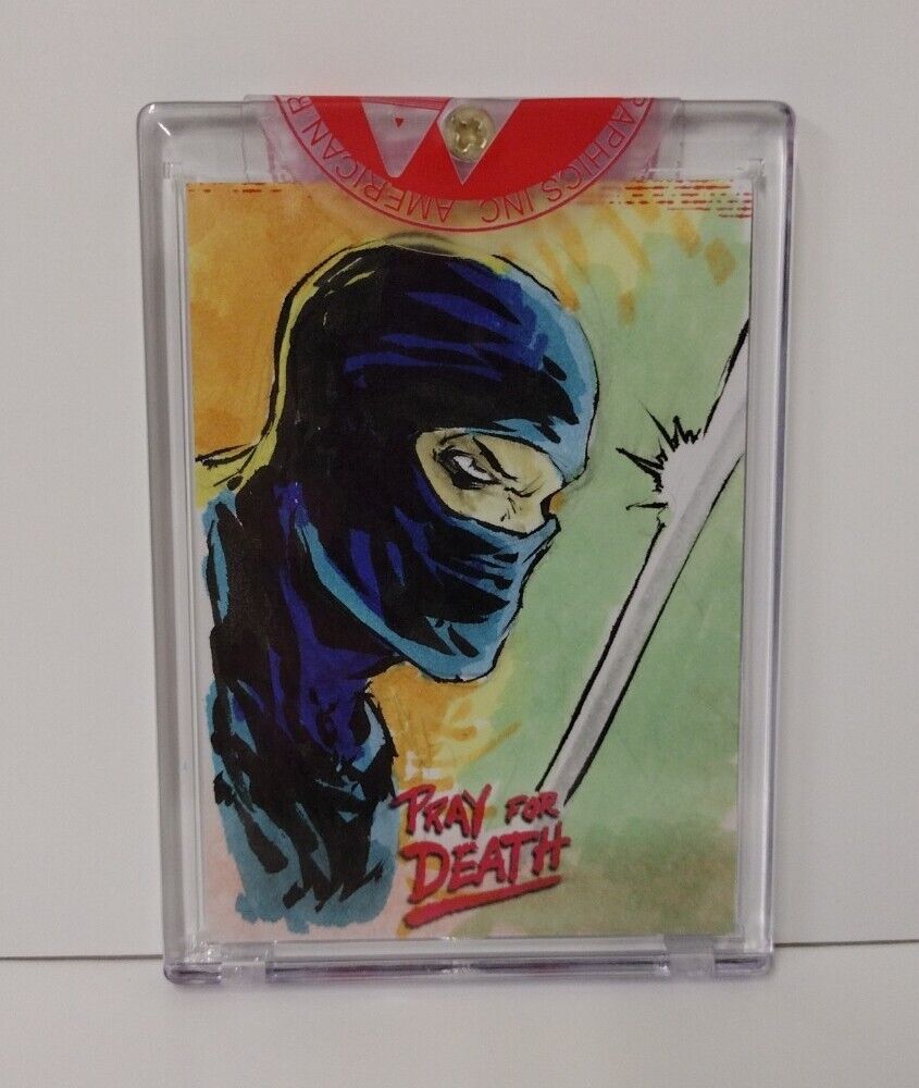 Pray For Death (2022) American Retro Graphics Sketch Card w Original DCastr Art