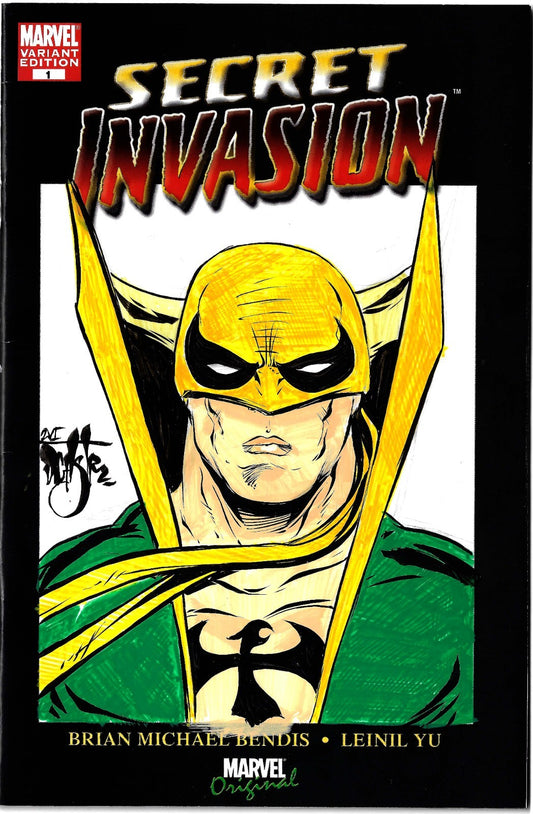 Secret Invasion #1 (2008) Marvel Sketch Cover W Original DCastr Iron Fist Art