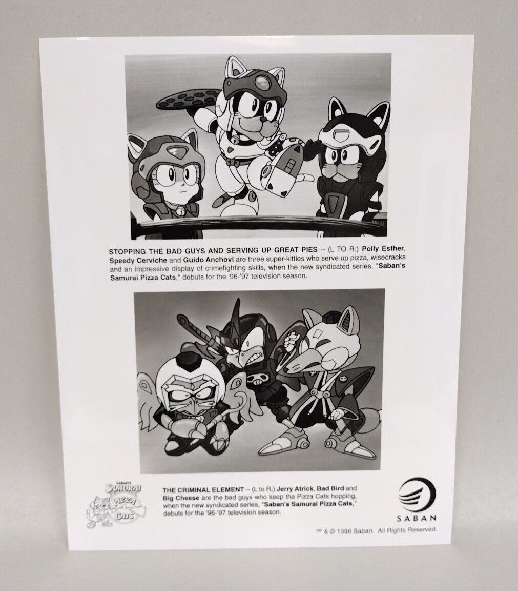 Saban's Samurai Pizza Cats (1996) 8 X 10 BW Glossy Photo Print Set Lot Of 4