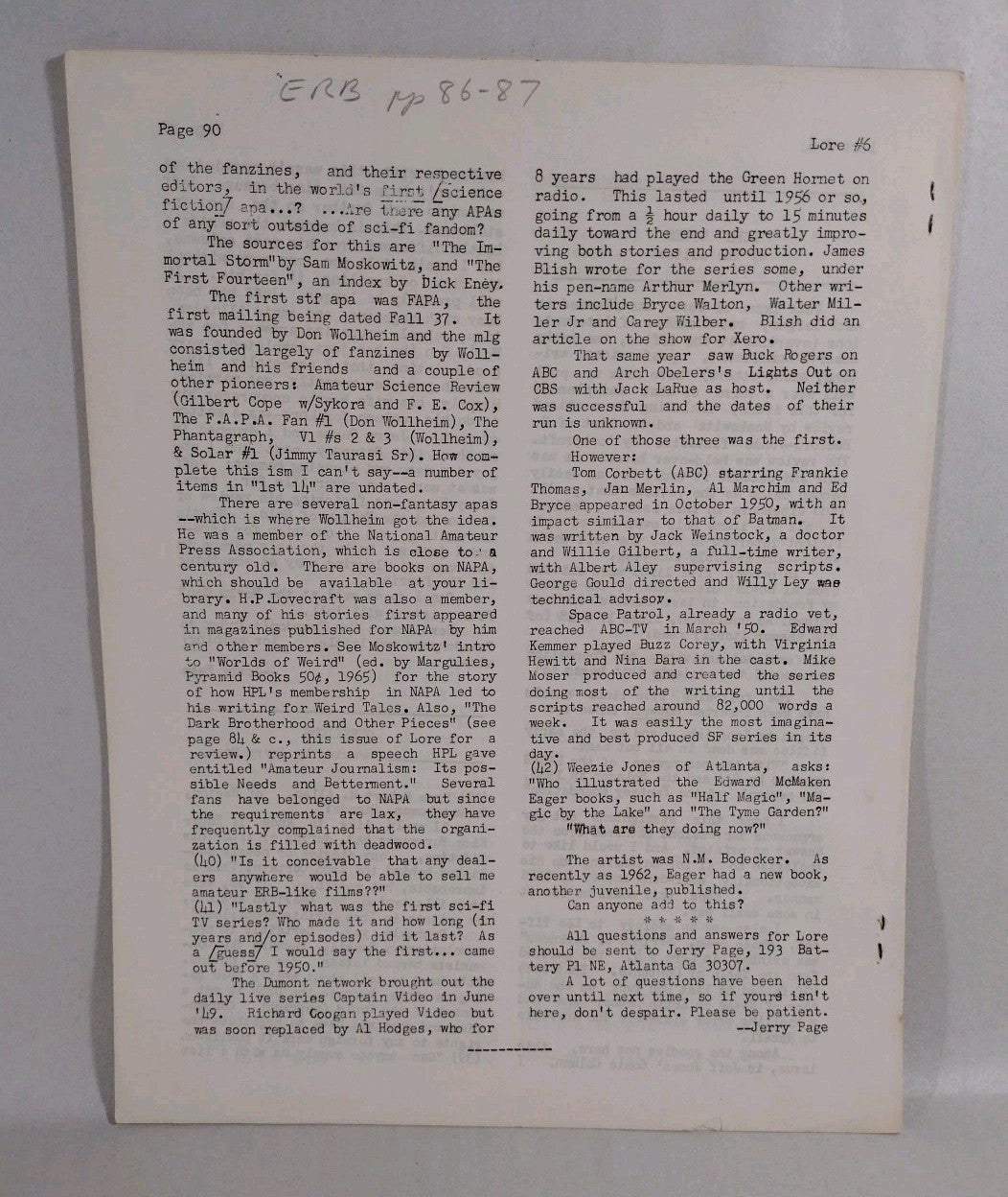 Lore (1966) Jerry Page Fanzine Lot #4 5 6 8 9 Early Jeffery Jones Art