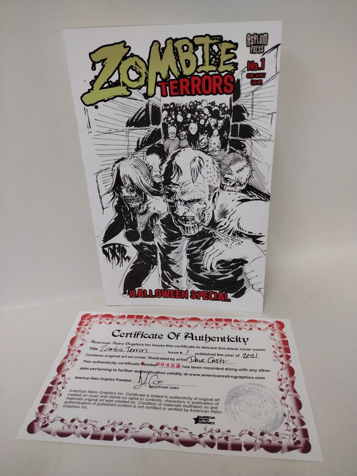 Zombie Terrors #1 (2021) Asylum Blank Cover Comic W Original DCastr Art ARG COA