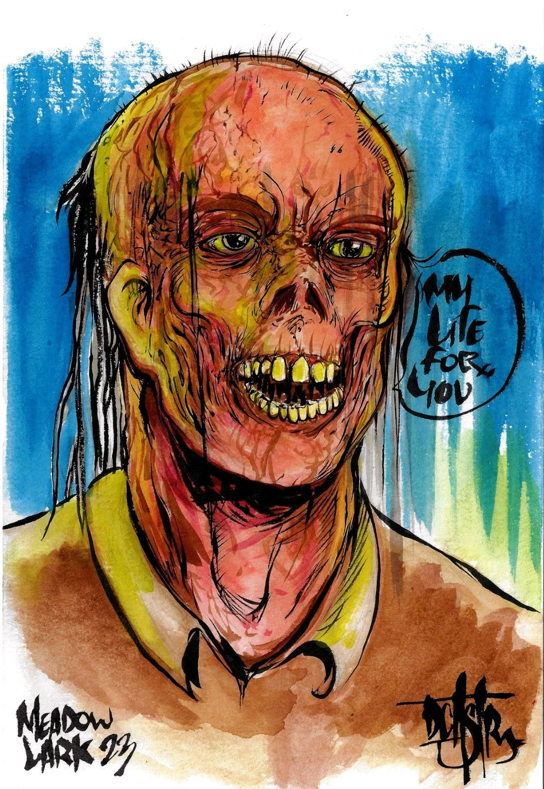 Trash Can Man Original 9 x 6” Dave Castr Watercolor Stand Horror Art W ARG COA