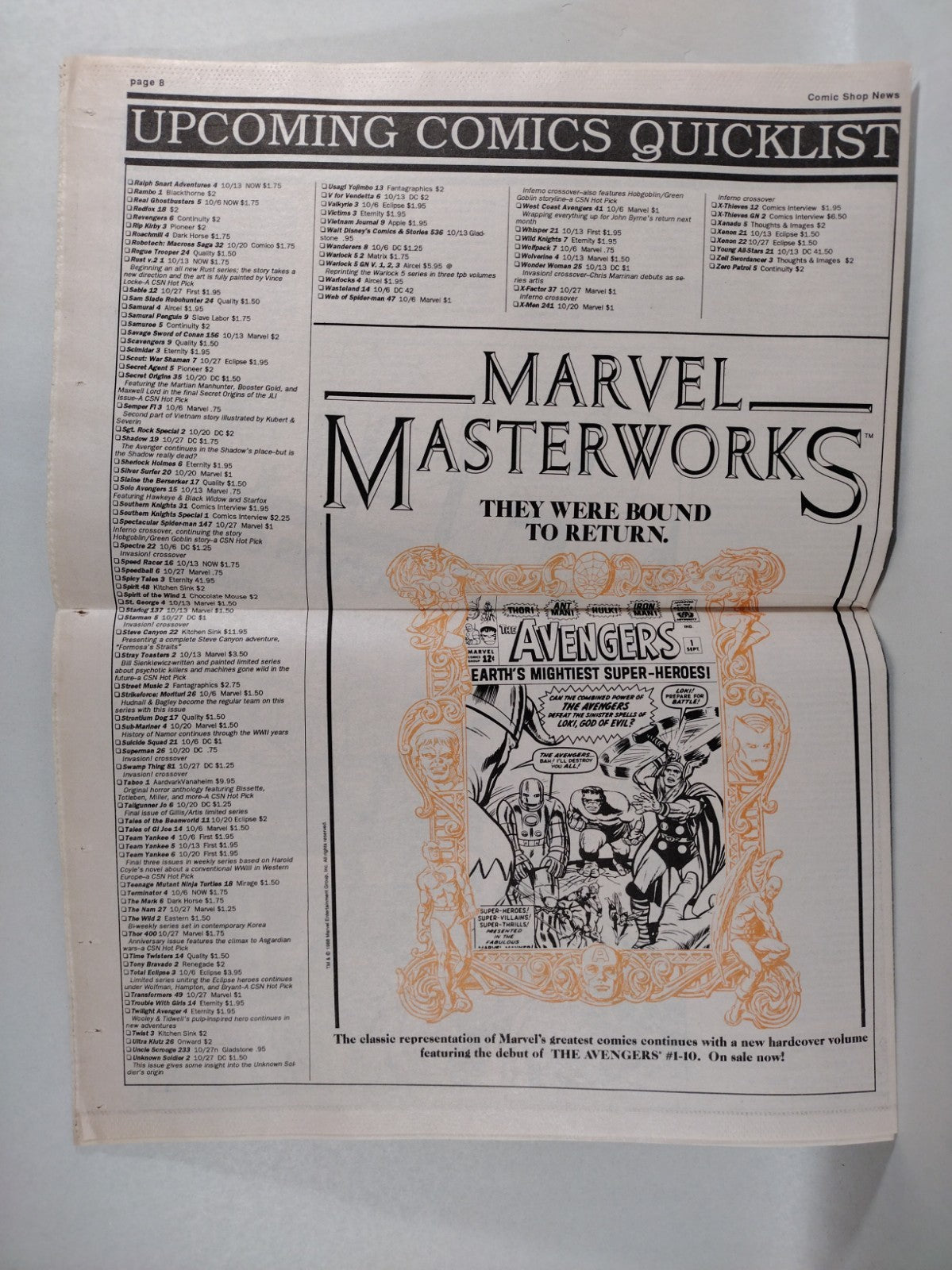 Comic Shop News #68 (1988) Oct 19th Newsletter Marvel Masterworks Robotech II