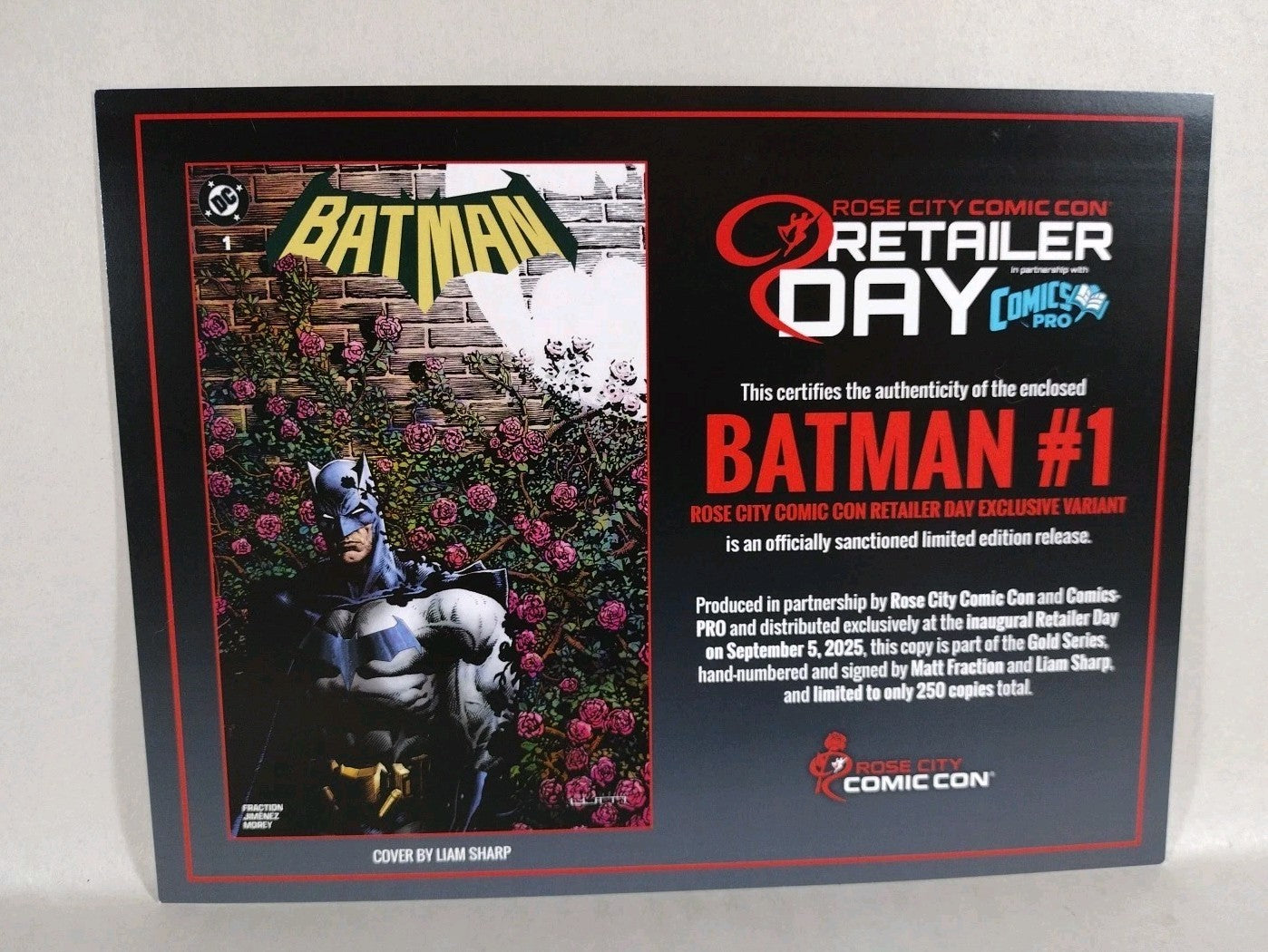 BATMAN 1 (2025) RCCC DC ComicsPro Exclusive Variant Cover Signed Sharp Fraction