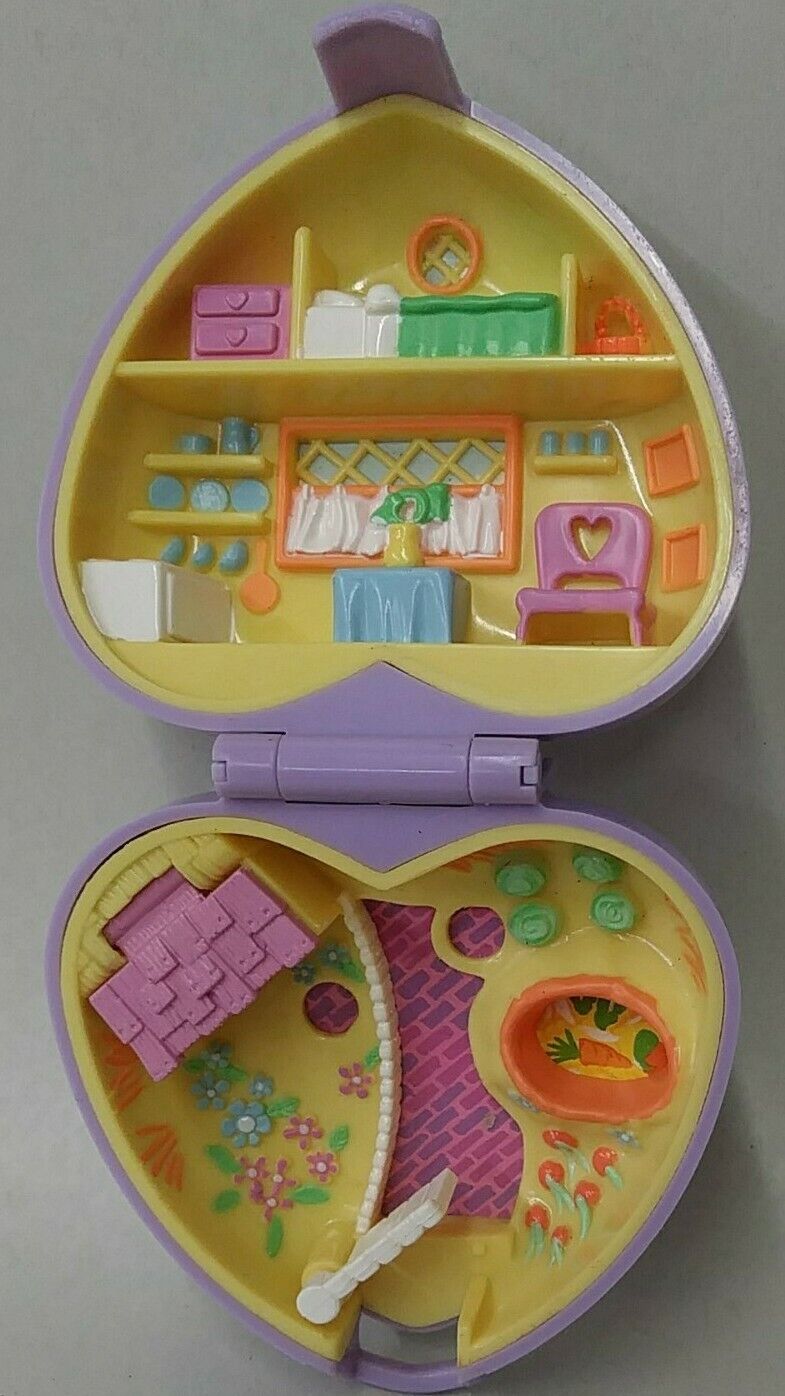 Polly Pocket (1992) Pretty Bunnies Purple Heart Compact Shell w Figure BlueBird